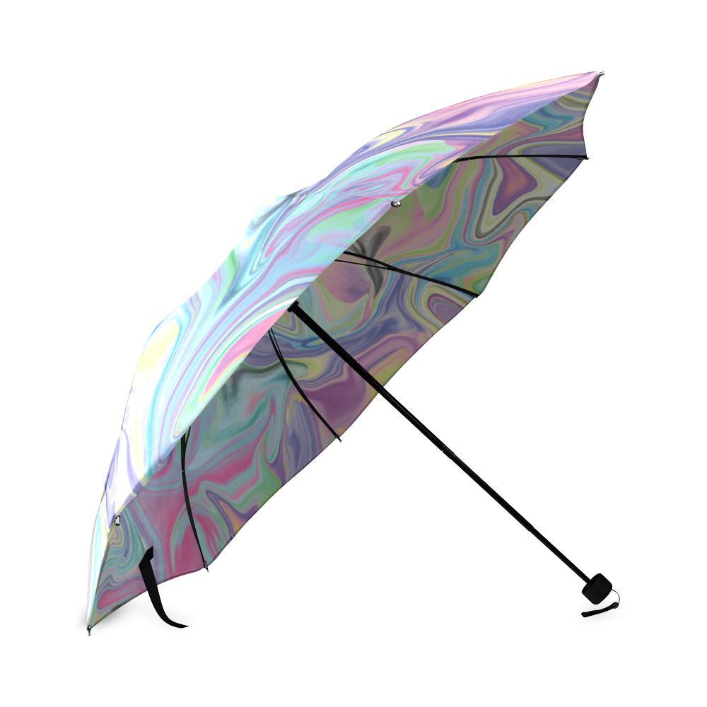 Rainbow Marble Pattern Print Foldable Umbrella-grizzshop