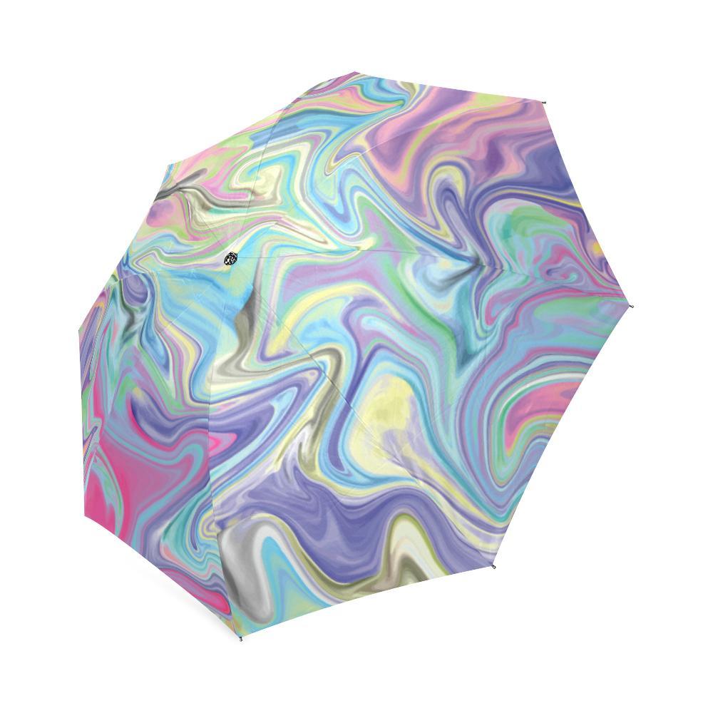Rainbow Marble Pattern Print Foldable Umbrella-grizzshop