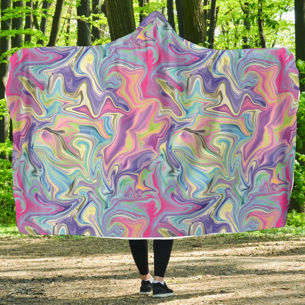 Rainbow Marble Pattern Print Hooded Blanket-grizzshop