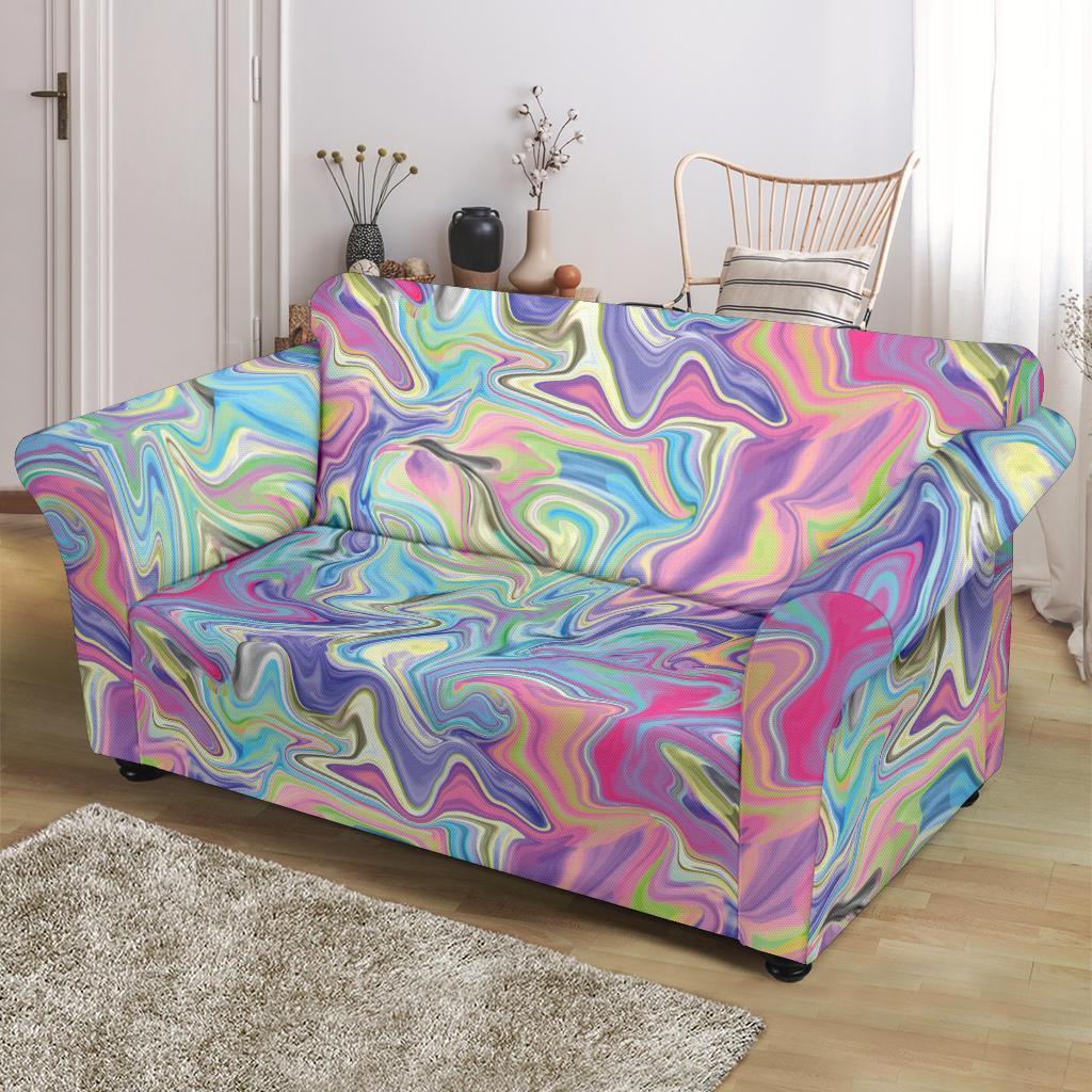 Rainbow Marble Pattern Print Loveseat Cover-grizzshop