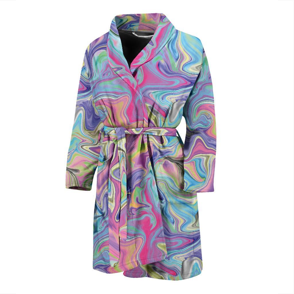 Rainbow Marble Pattern Print Men Long Robe-grizzshop