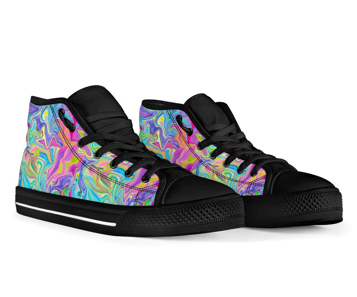 Rainbow Marble Pattern Print Men Women's High Top Shoes-grizzshop