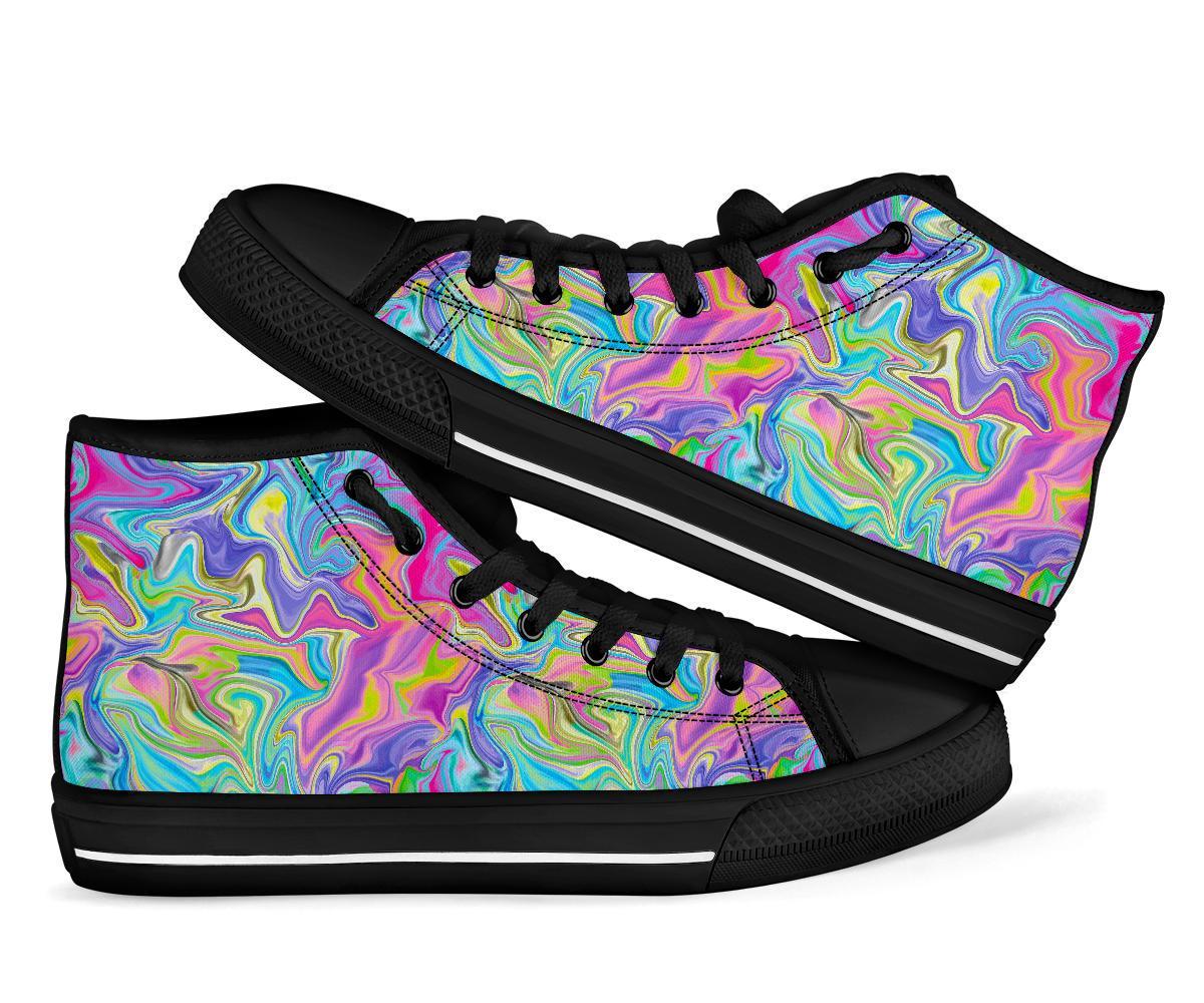Rainbow Marble Pattern Print Men Women's High Top Shoes-grizzshop