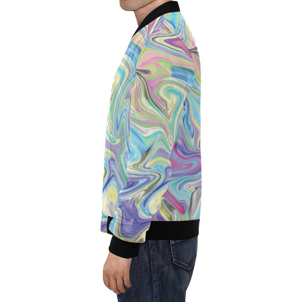 Rainbow Marble Pattern Print Men's Bomber Jacket-grizzshop