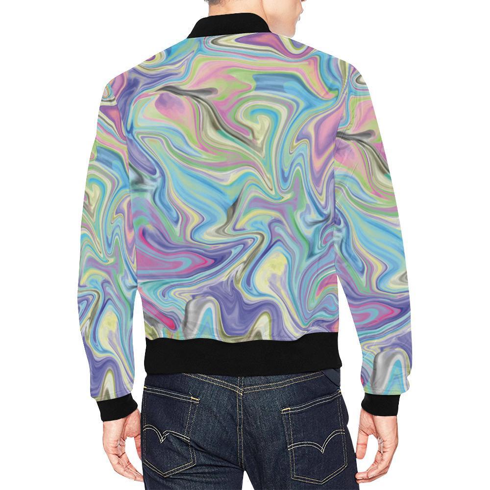 Rainbow Marble Pattern Print Men's Bomber Jacket-grizzshop