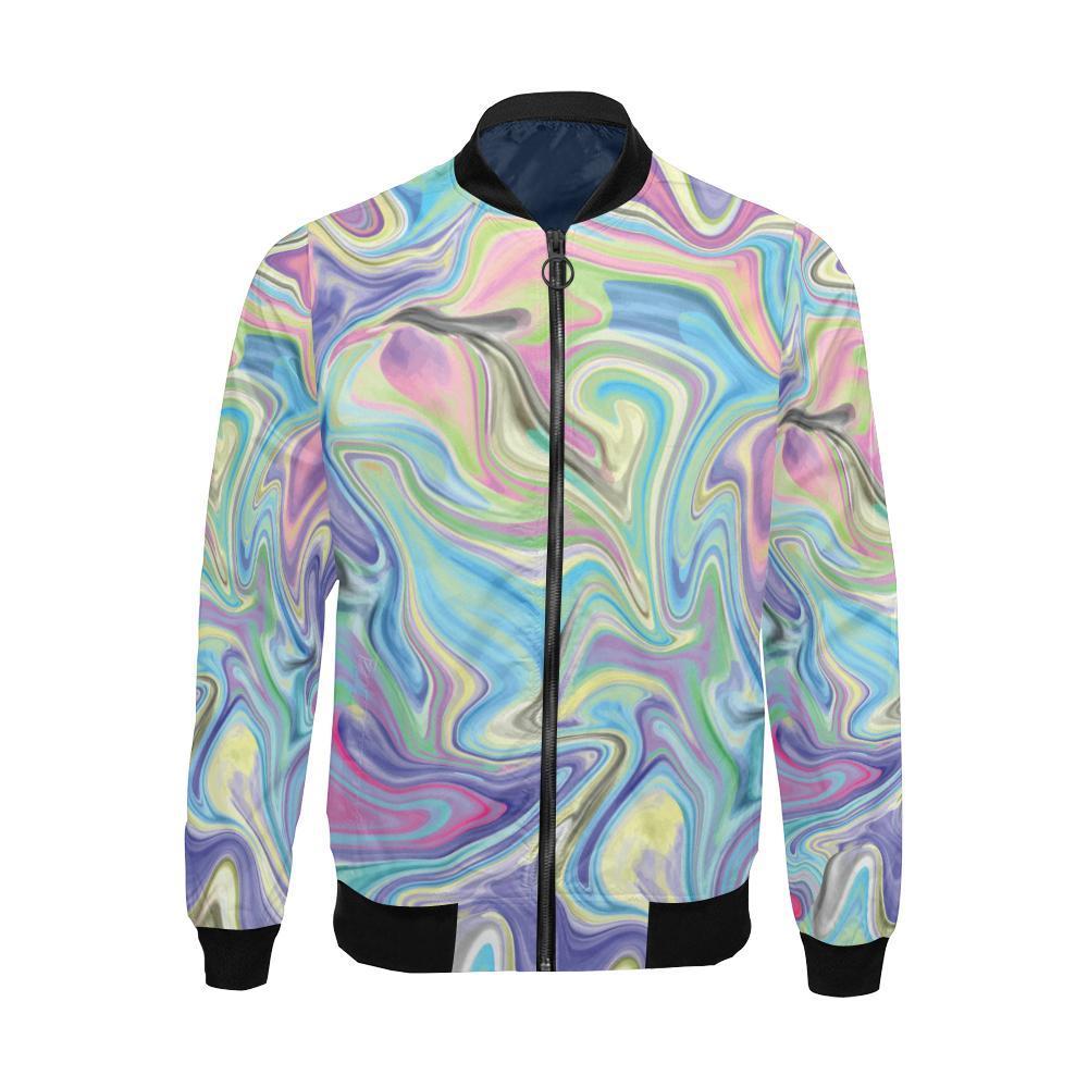 Rainbow Marble Pattern Print Men's Bomber Jacket-grizzshop