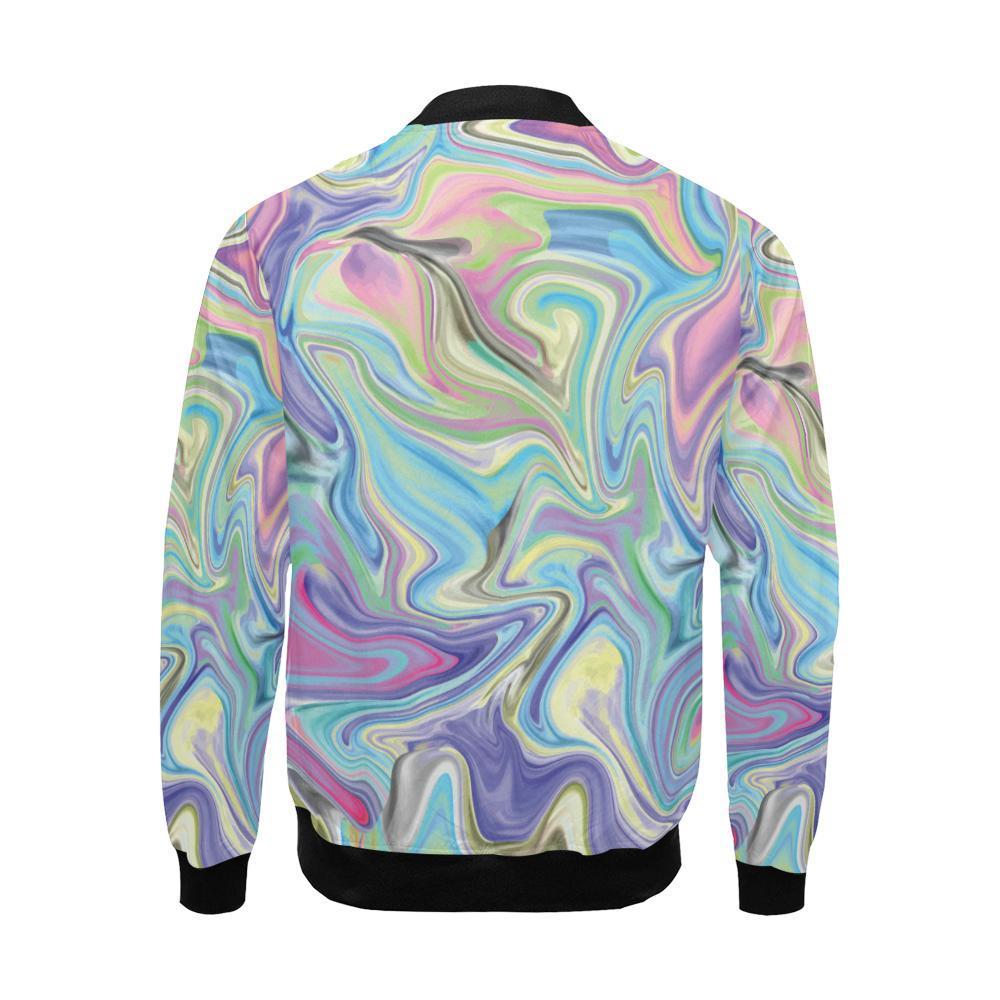 Rainbow Marble Pattern Print Men's Bomber Jacket-grizzshop