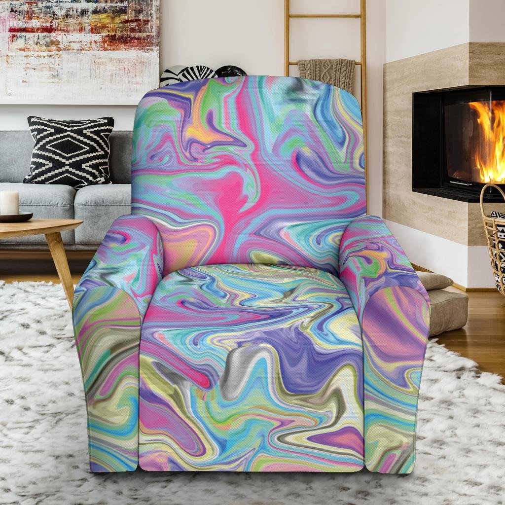 Rainbow Marble Pattern Print Recliner Cover-grizzshop