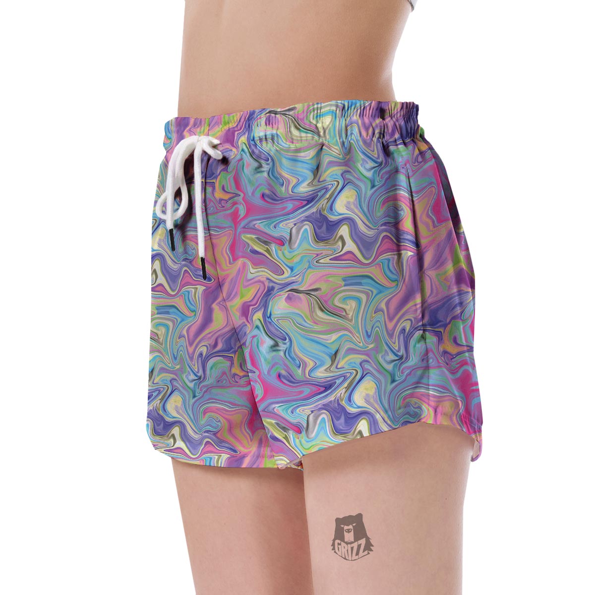 Rainbow Marble Pattern Print Women's Shorts-grizzshop