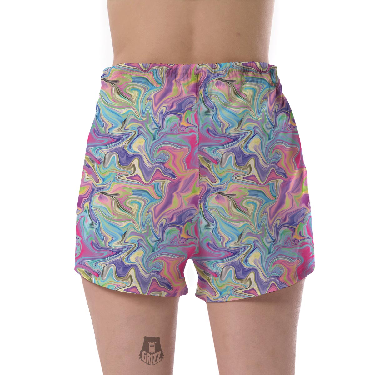 Rainbow Marble Pattern Print Women's Shorts-grizzshop