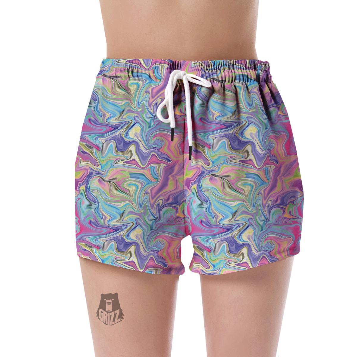 Rainbow Marble Pattern Print Women's Shorts-grizzshop