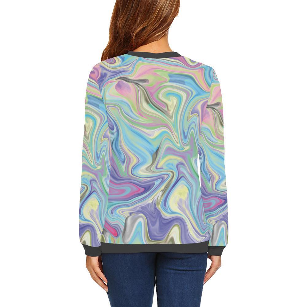 Rainbow Marble Pattern Print Women's Sweatshirt-grizzshop