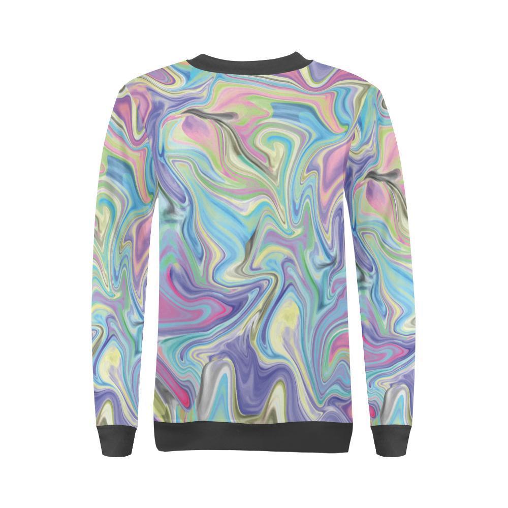 Rainbow Marble Pattern Print Women's Sweatshirt-grizzshop