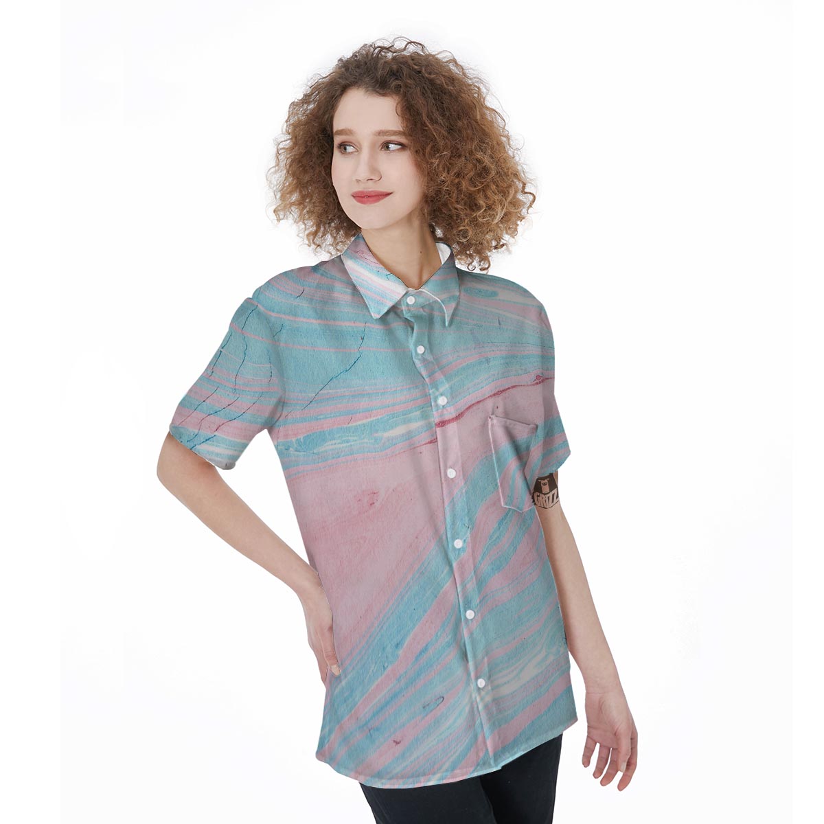 Rainbow Marble Women's Short Sleeve Shirts-grizzshop