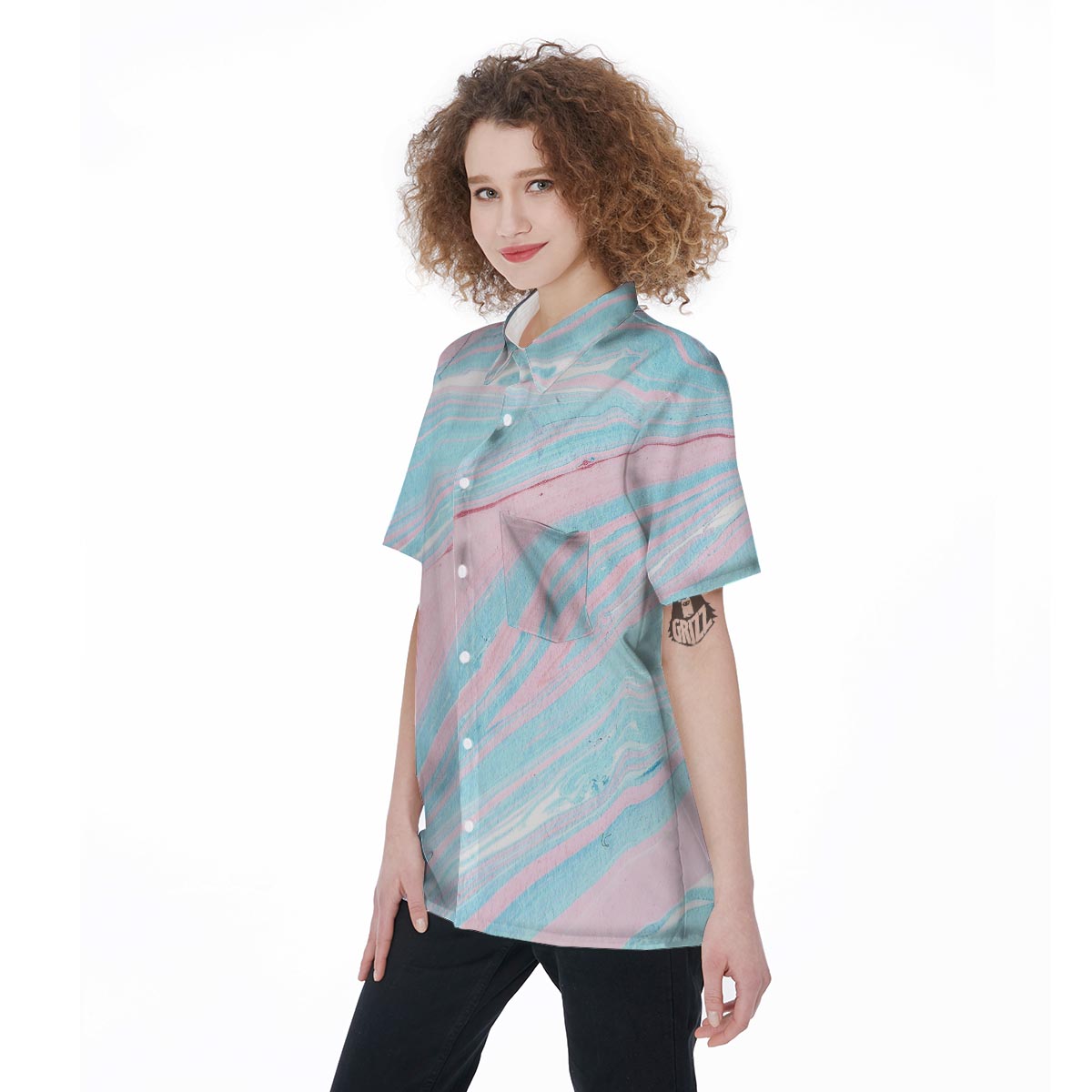 Rainbow Marble Women's Short Sleeve Shirts-grizzshop