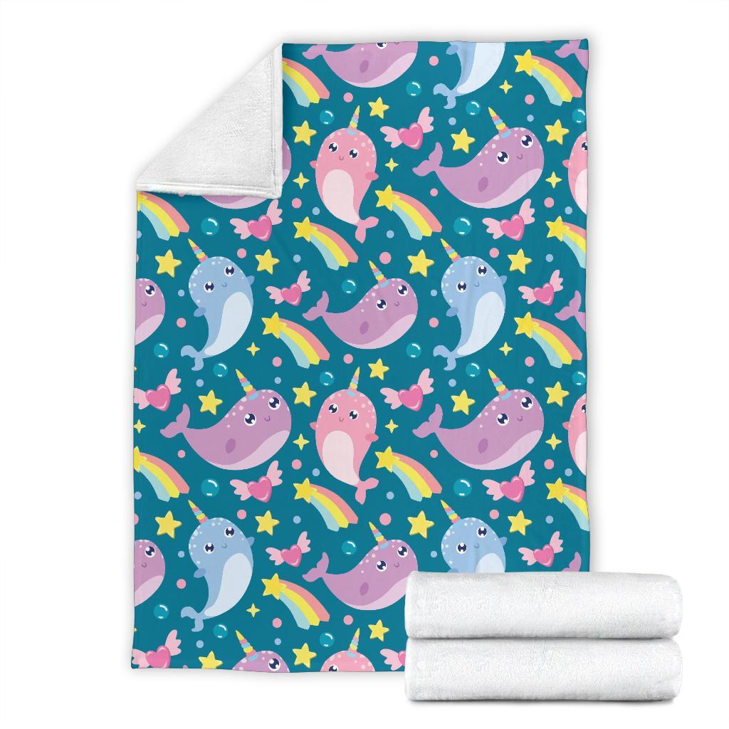 Rainbow Narwhal Pattern Print Blanket-grizzshop