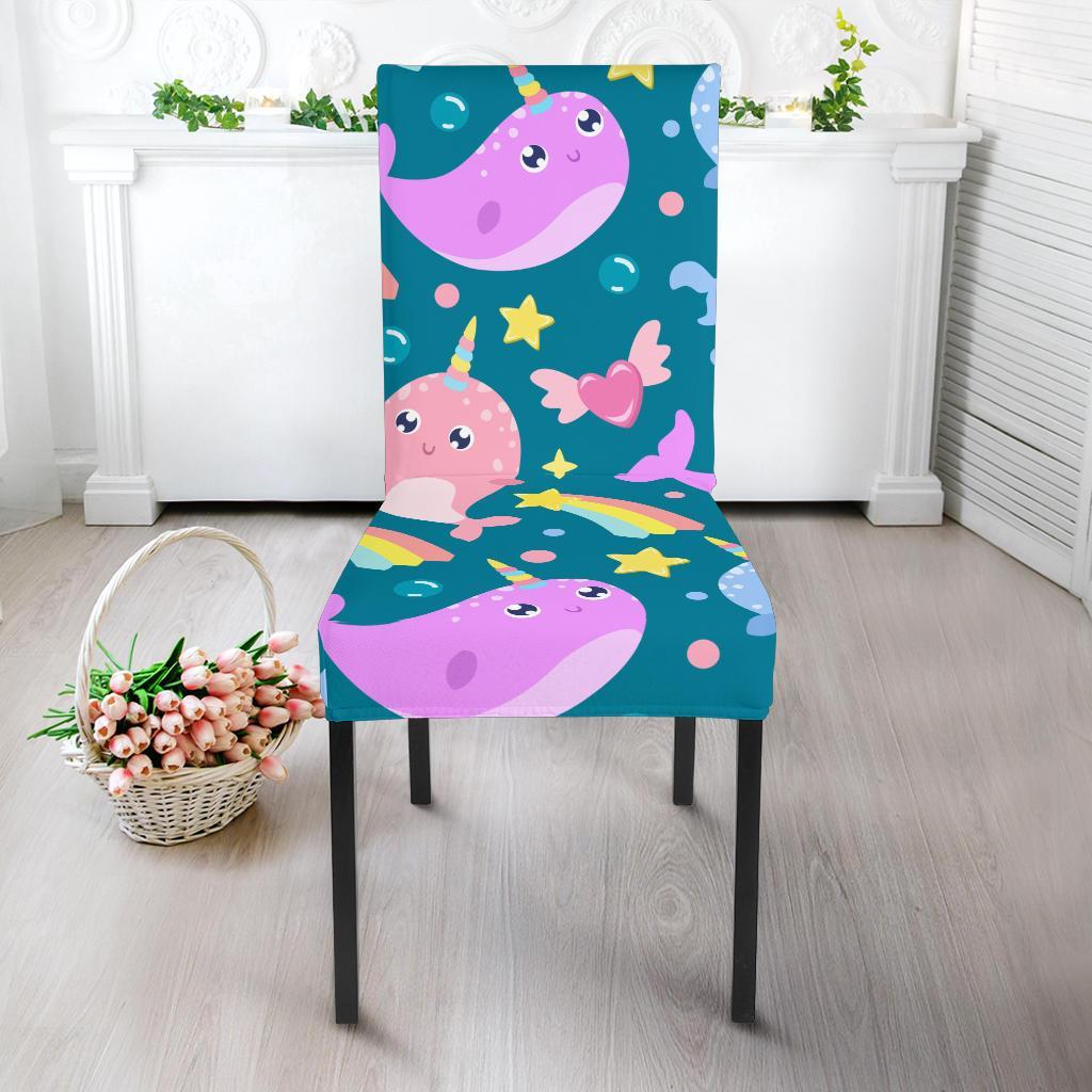 Rainbow Narwhal Pattern Print Chair Cover-grizzshop