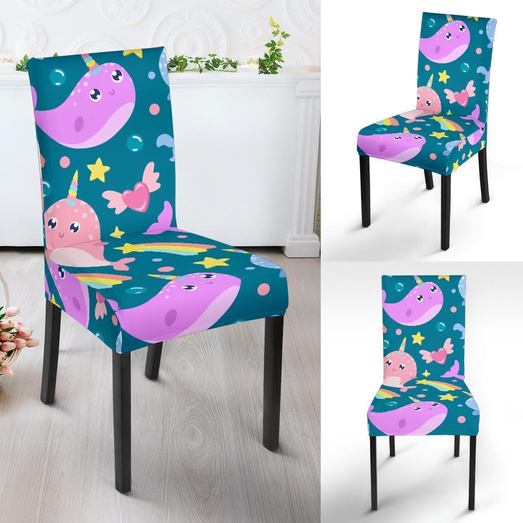 Rainbow Narwhal Pattern Print Chair Cover-grizzshop