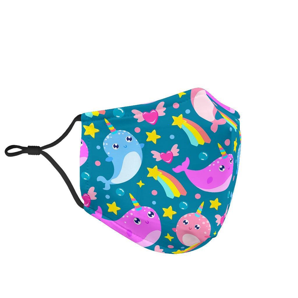 Rainbow Narwhal Pattern Print Face Mask-grizzshop