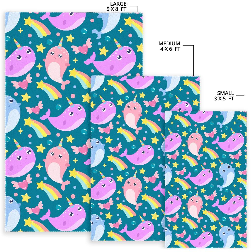 Rainbow Narwhal Pattern Print Floor Mat-grizzshop