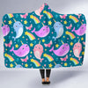 Rainbow Narwhal Pattern Print Hooded Blanket-grizzshop