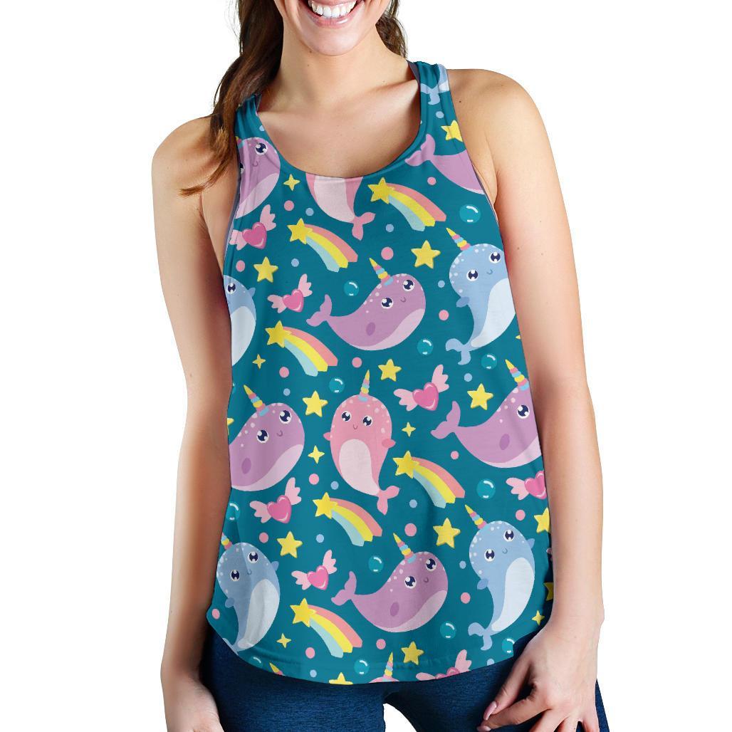 Rainbow Narwhal Pattern Print Racerback Tank Tops-grizzshop