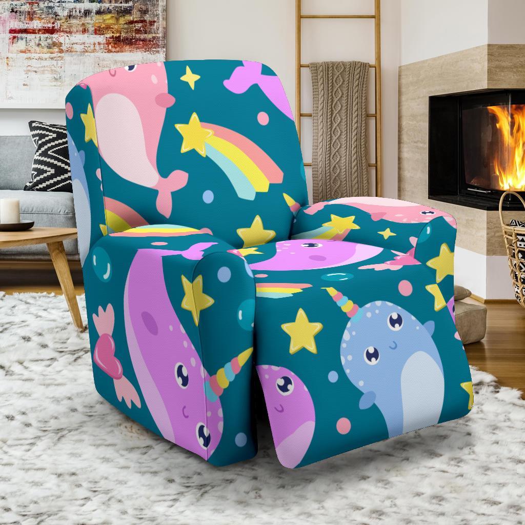 Rainbow Narwhal Pattern Print Recliner Cover-grizzshop