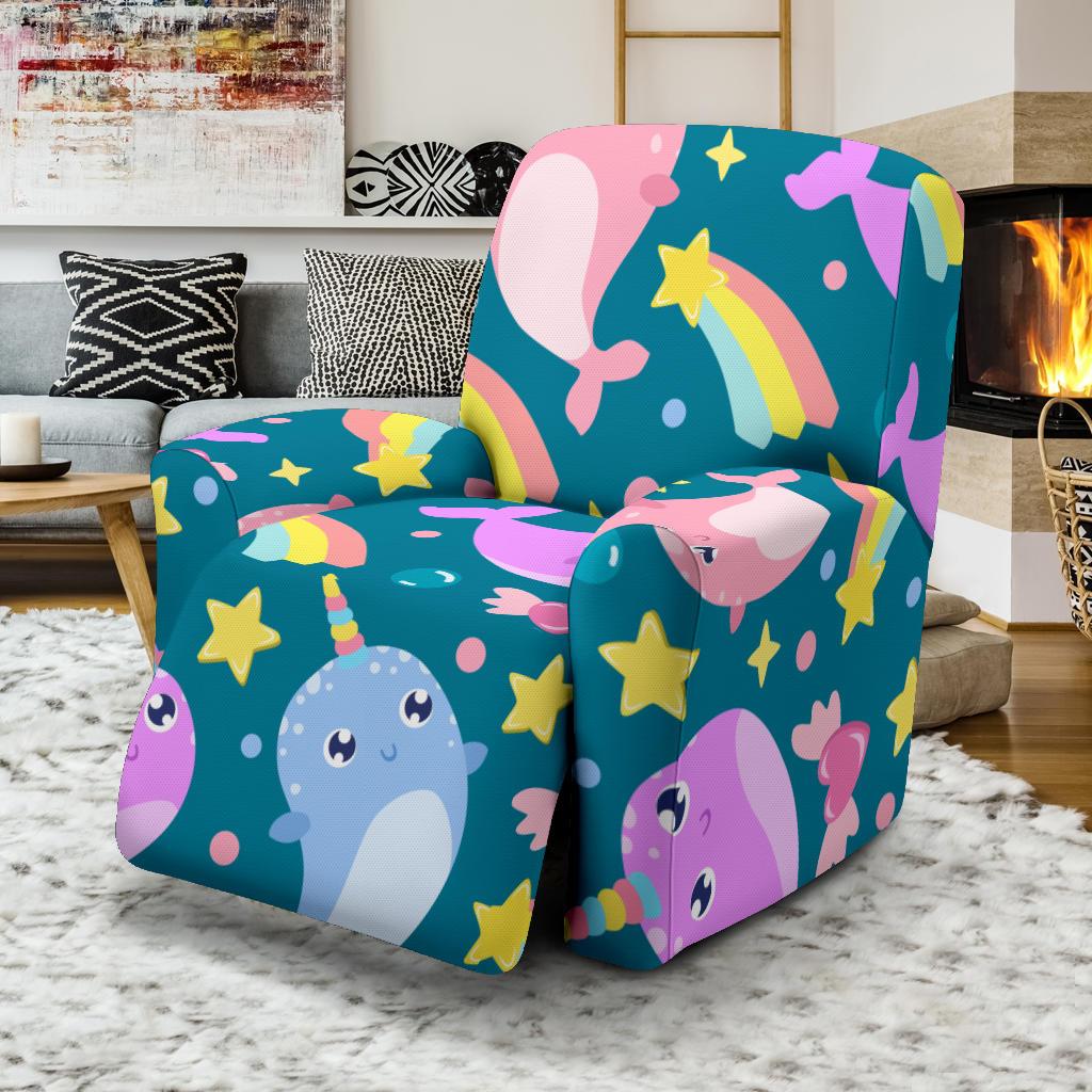 Rainbow Narwhal Pattern Print Recliner Cover-grizzshop