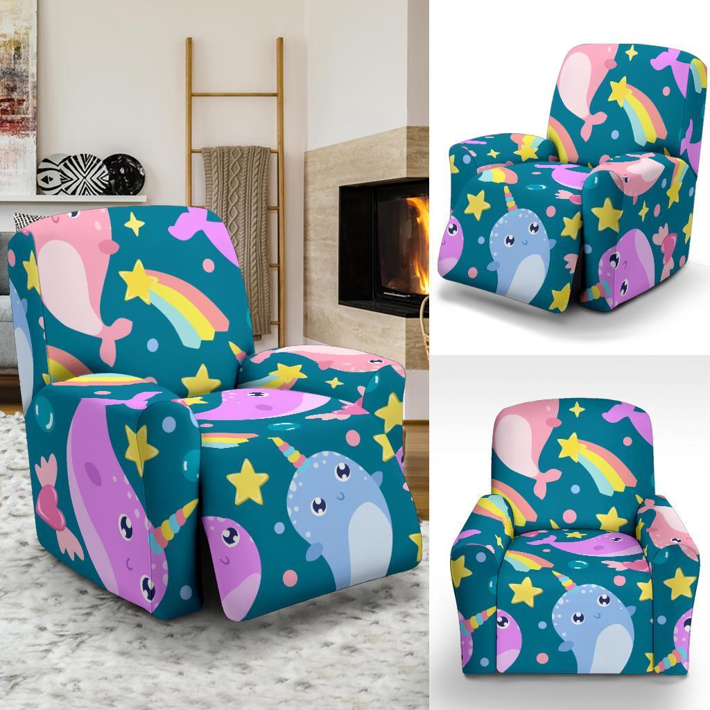 Rainbow Narwhal Pattern Print Recliner Cover-grizzshop