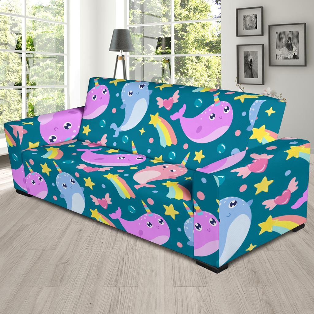 Rainbow Narwhal Pattern Print Sofa Covers-grizzshop