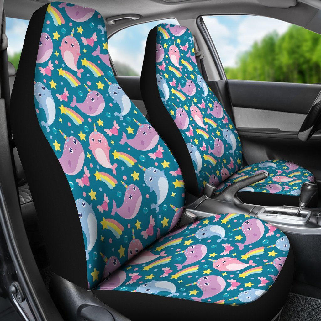 Rainbow Narwhal Pattern Print Universal Fit Car Seat Cover-grizzshop