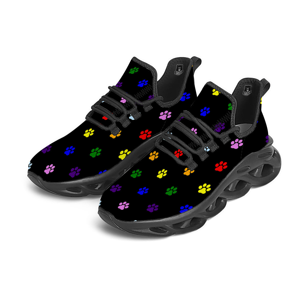 Rainbow Paw LGBT Print Pattern Paw Print Black Running Shoes-grizzshop