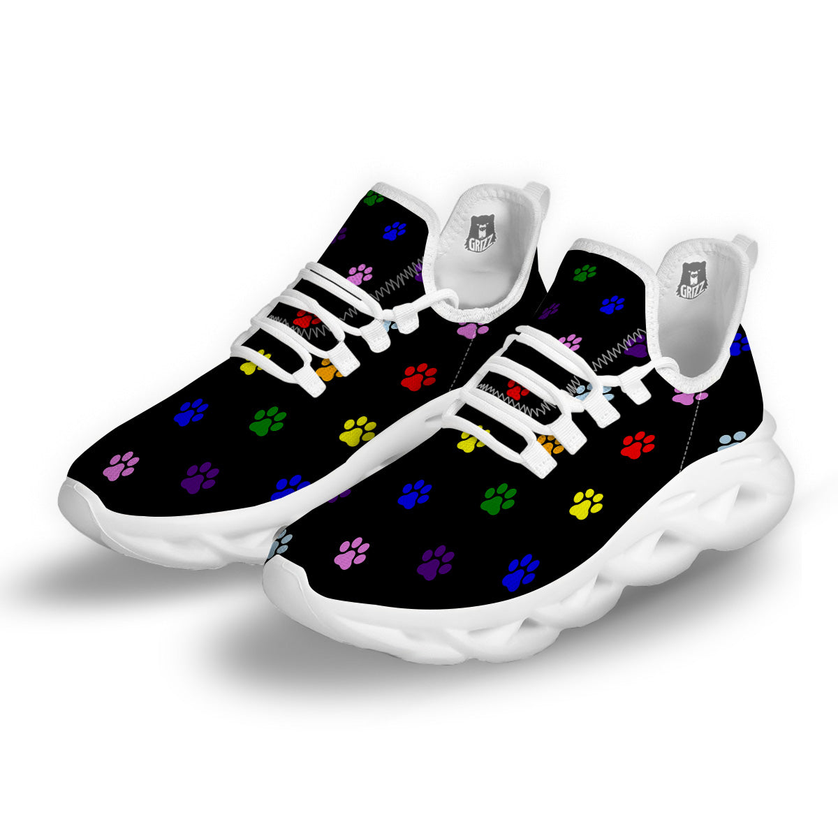 Rainbow Paw LGBT Print Pattern Paw Print White Running Shoes-grizzshop