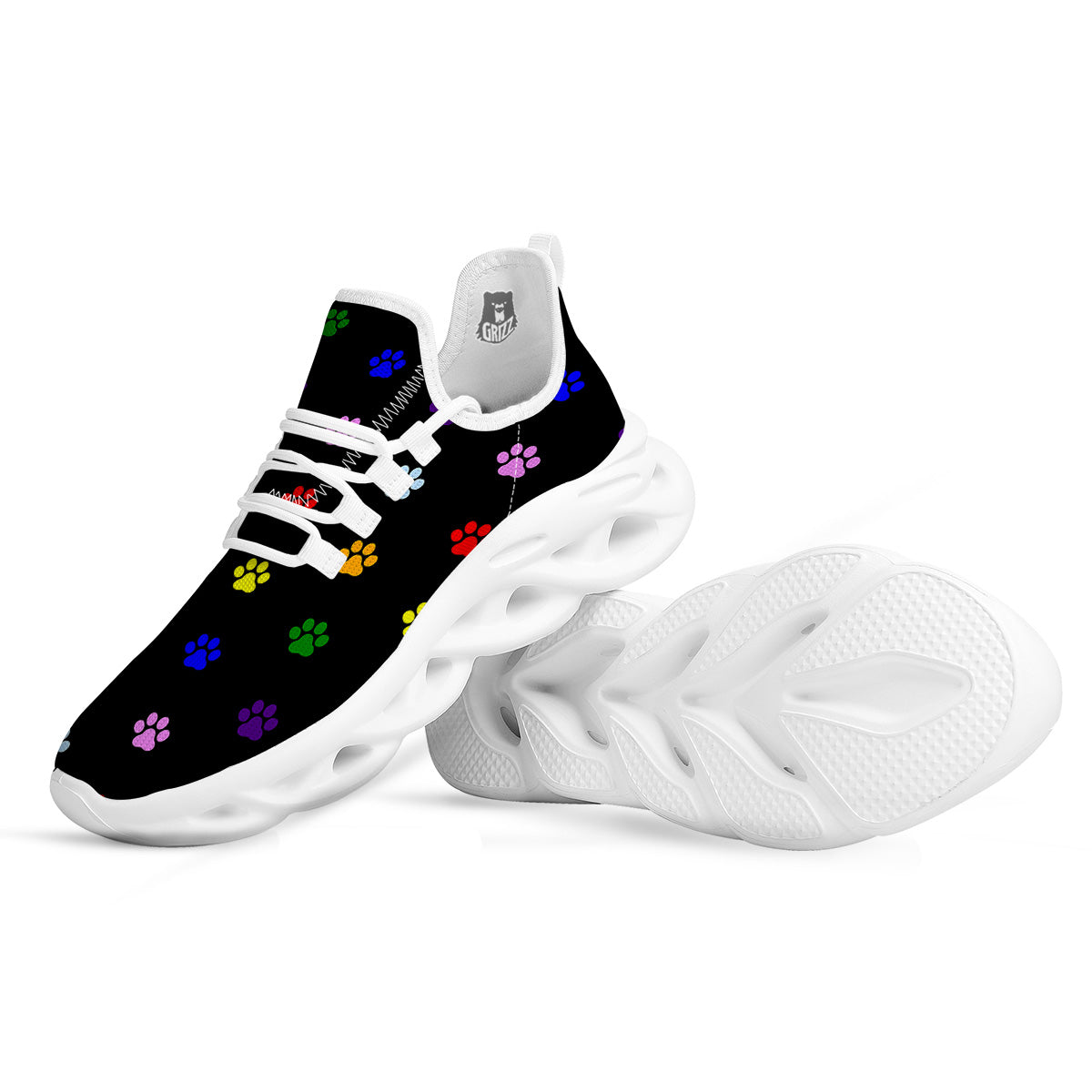 Rainbow Paw LGBT Print Pattern Paw Print White Running Shoes-grizzshop