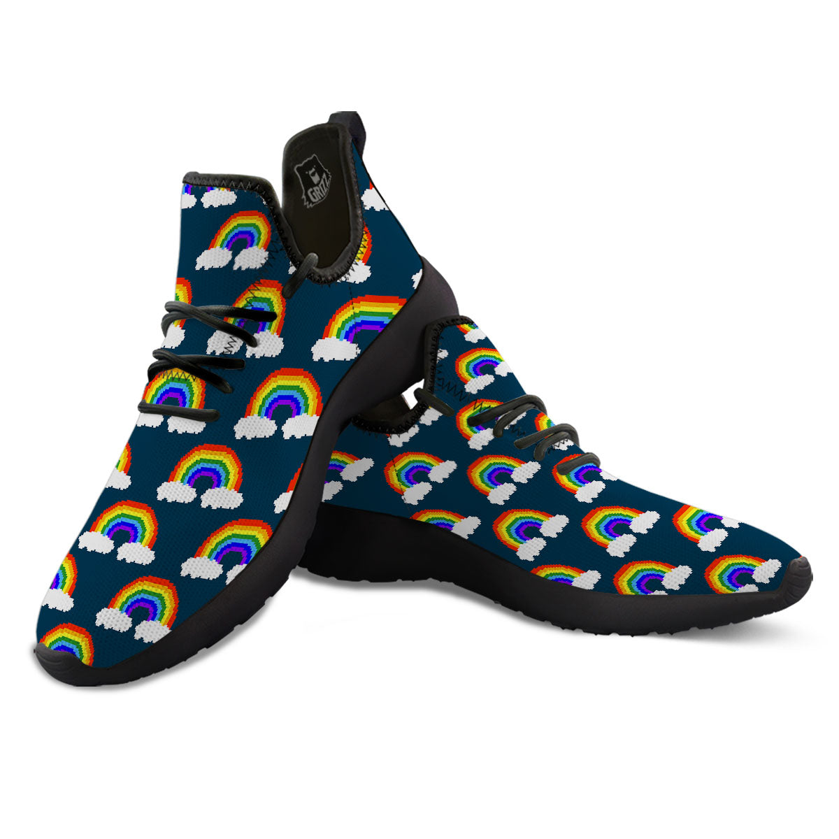Rainbow Pixel Print Pattern Black Athletic Shoes-grizzshop