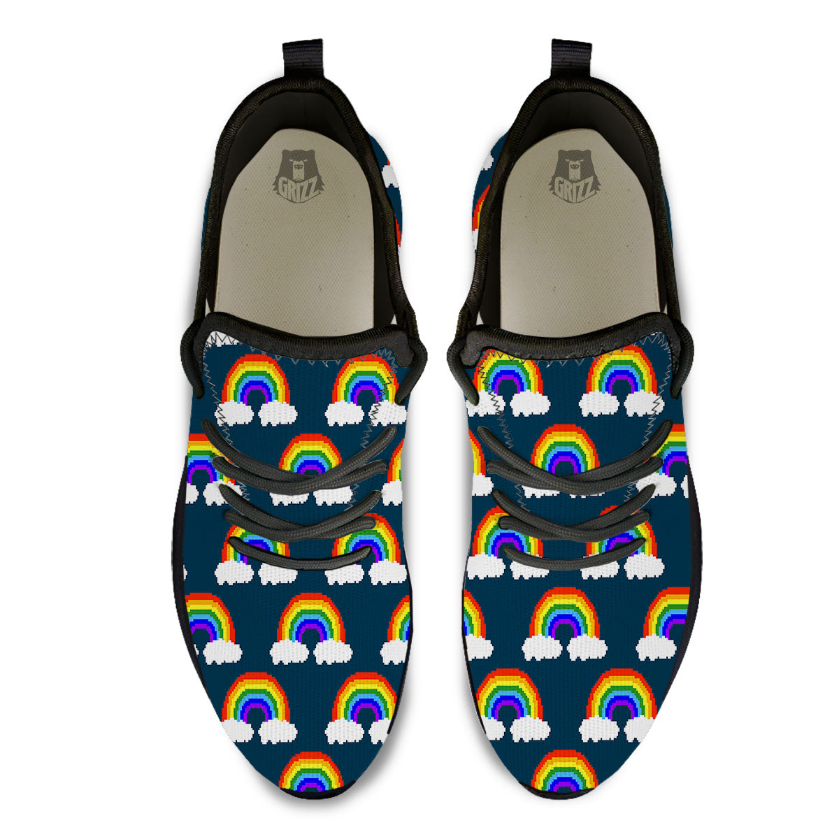Rainbow Pixel Print Pattern Black Athletic Shoes-grizzshop