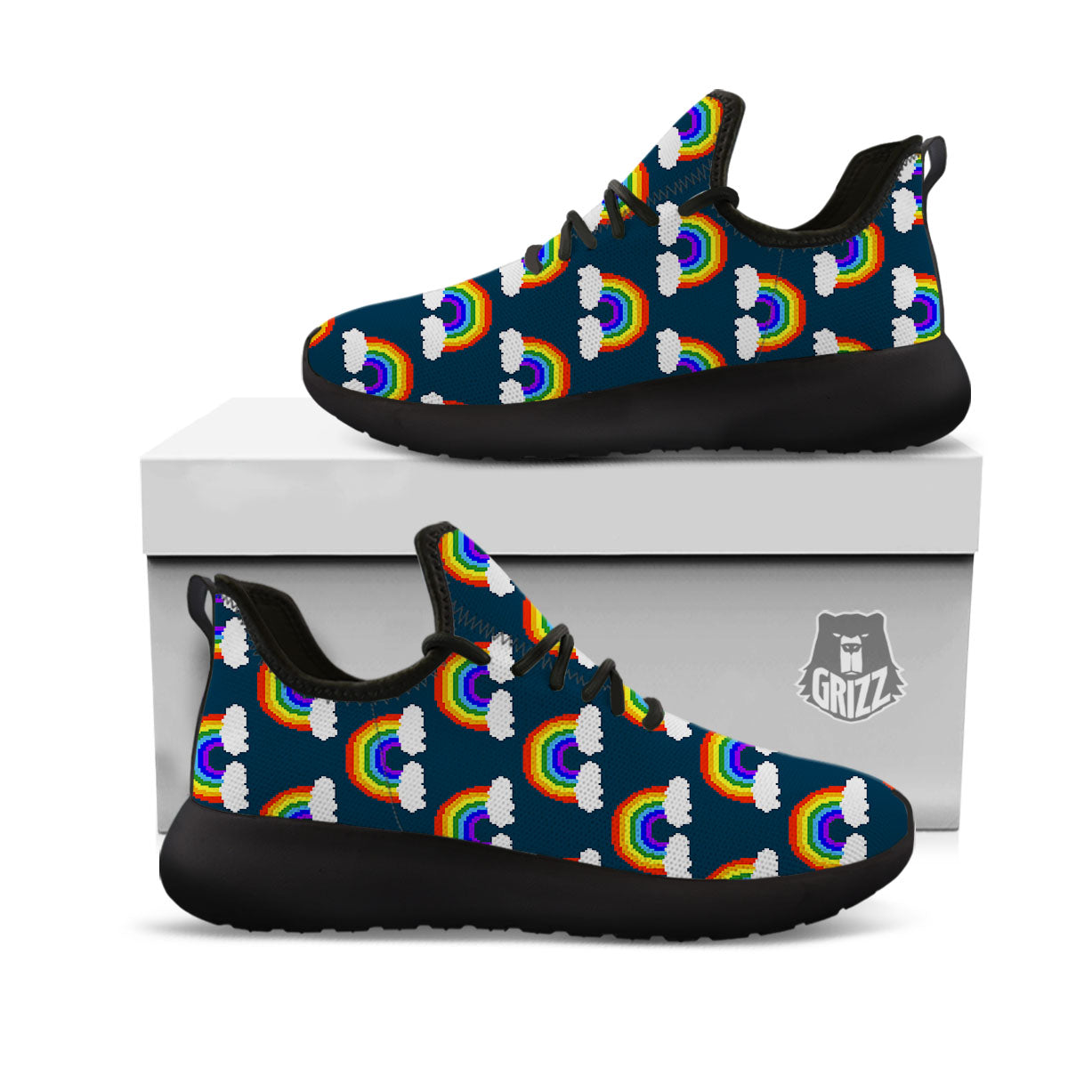 Rainbow Pixel Print Pattern Black Athletic Shoes-grizzshop