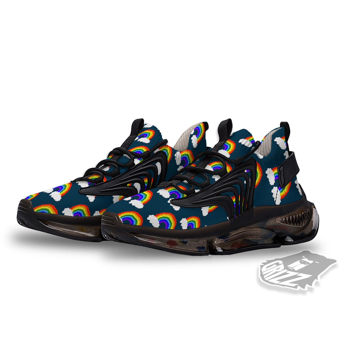 Rainbow Pixel Print Pattern Black Gym Shoes-grizzshop
