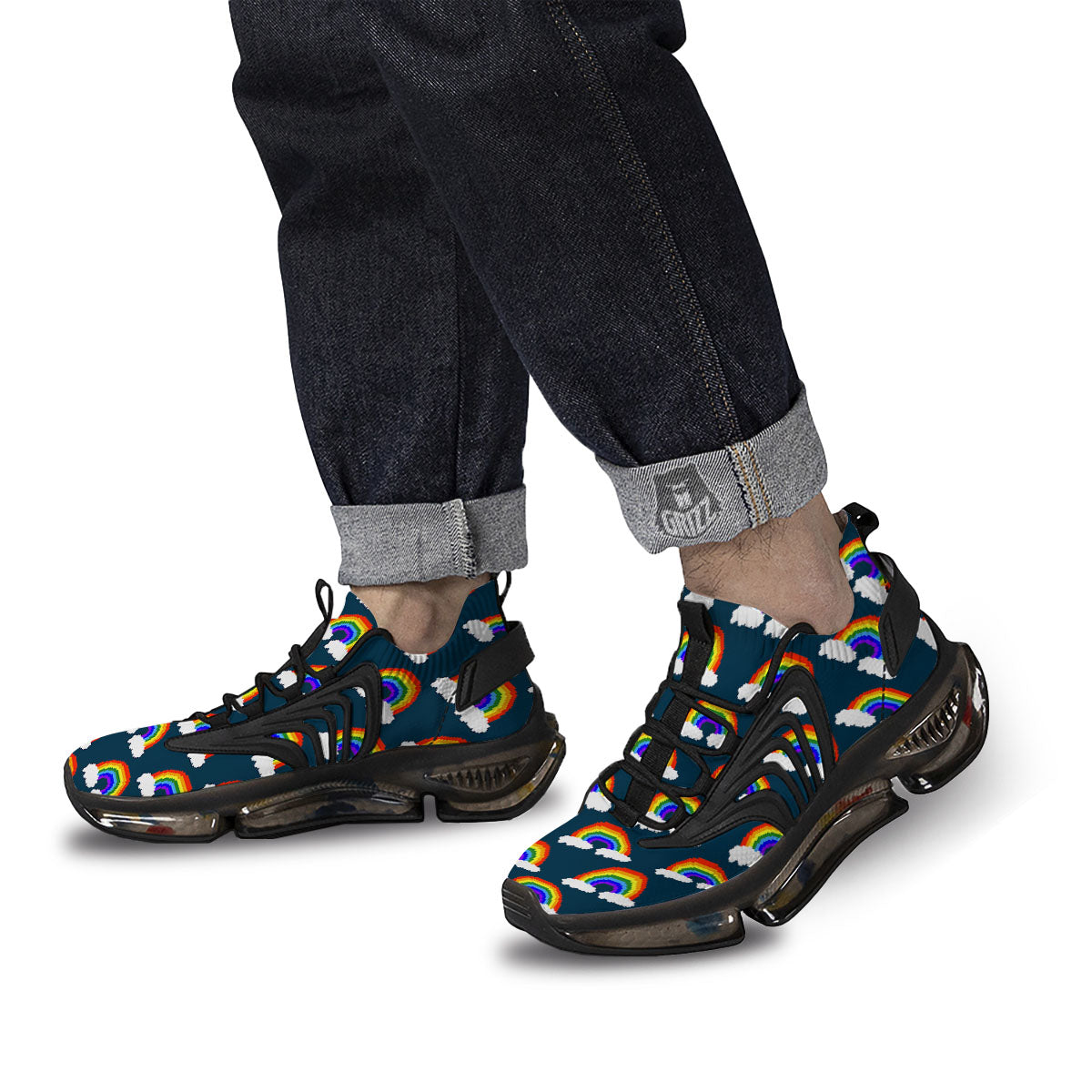 Rainbow Pixel Print Pattern Black Gym Shoes-grizzshop