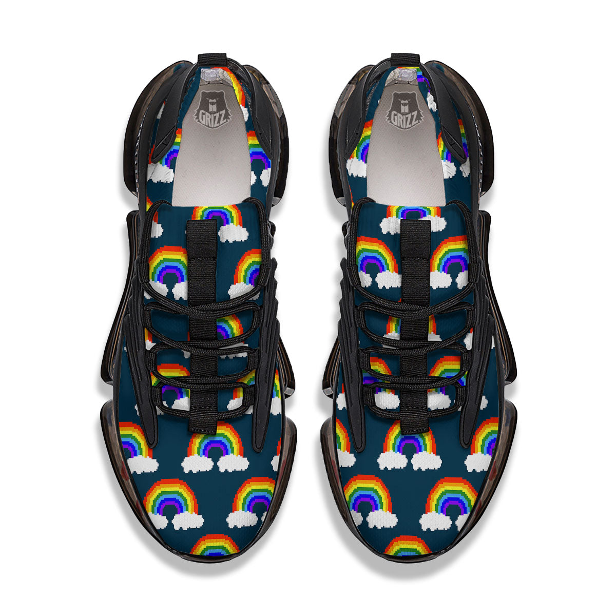 Rainbow Pixel Print Pattern Black Gym Shoes-grizzshop