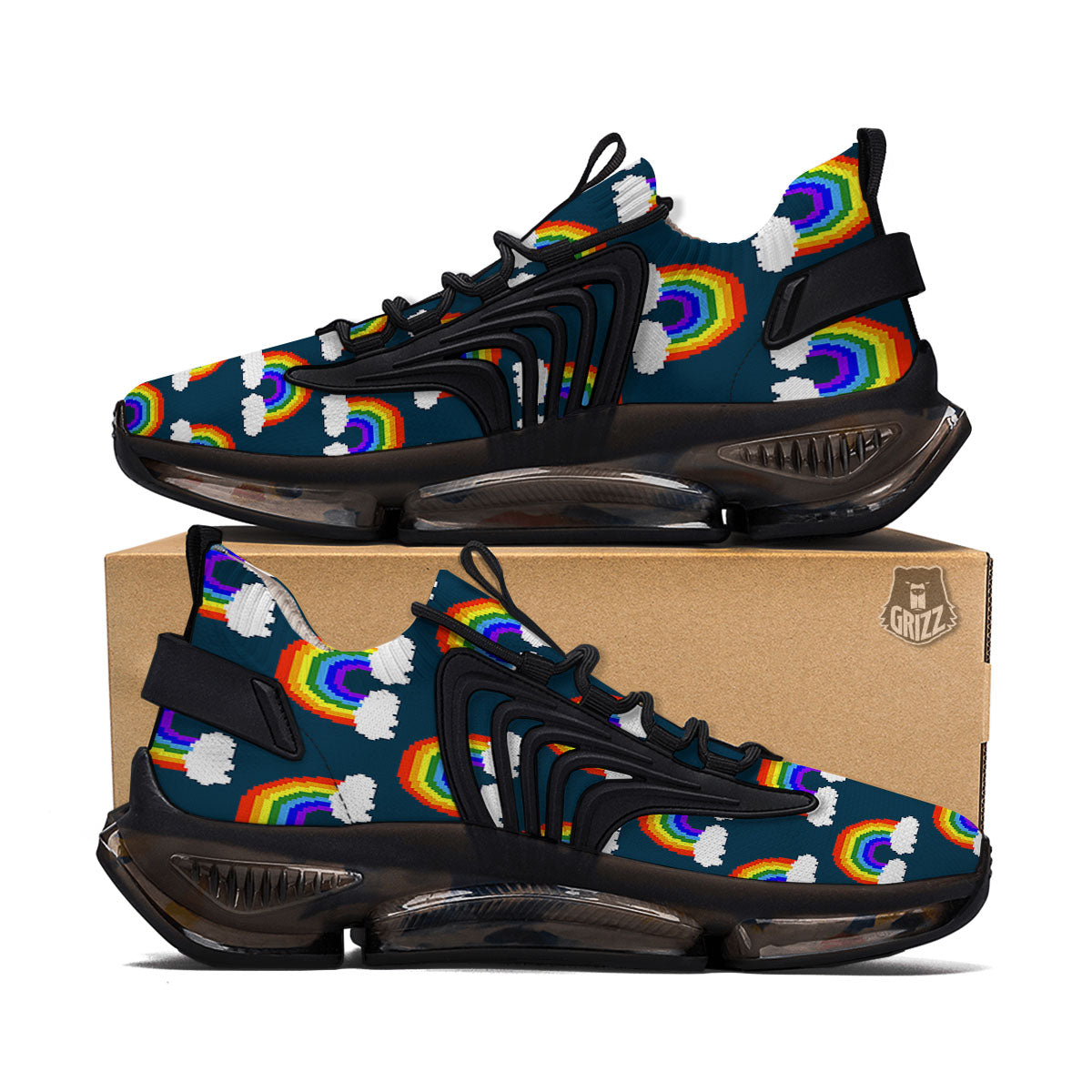 Rainbow Pixel Print Pattern Black Gym Shoes-grizzshop