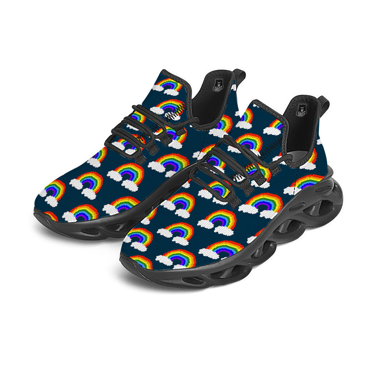 Rainbow Pixel Print Pattern Black Running Shoes-grizzshop