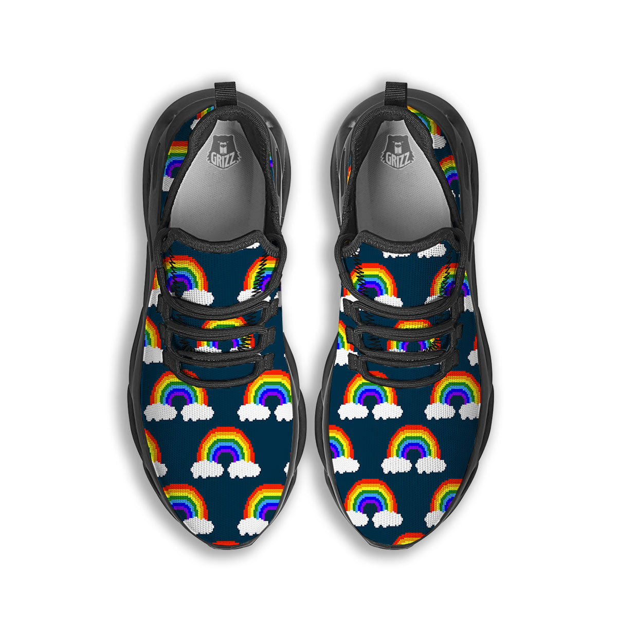 Rainbow Pixel Print Pattern Black Running Shoes-grizzshop