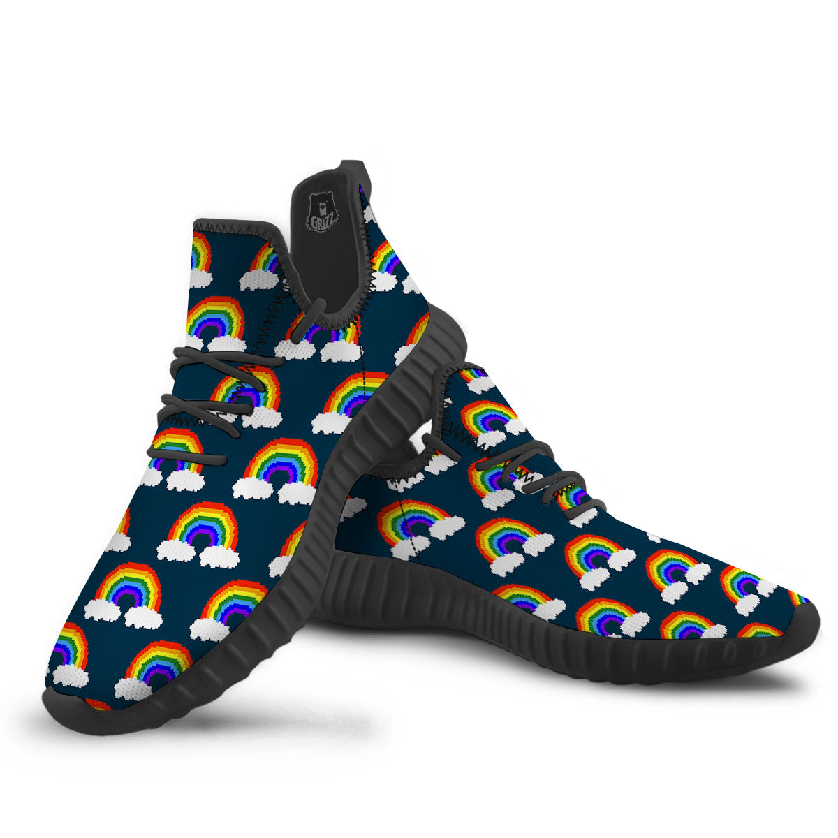 Rainbow Pixel Print Pattern Black Walking Shoes-grizzshop