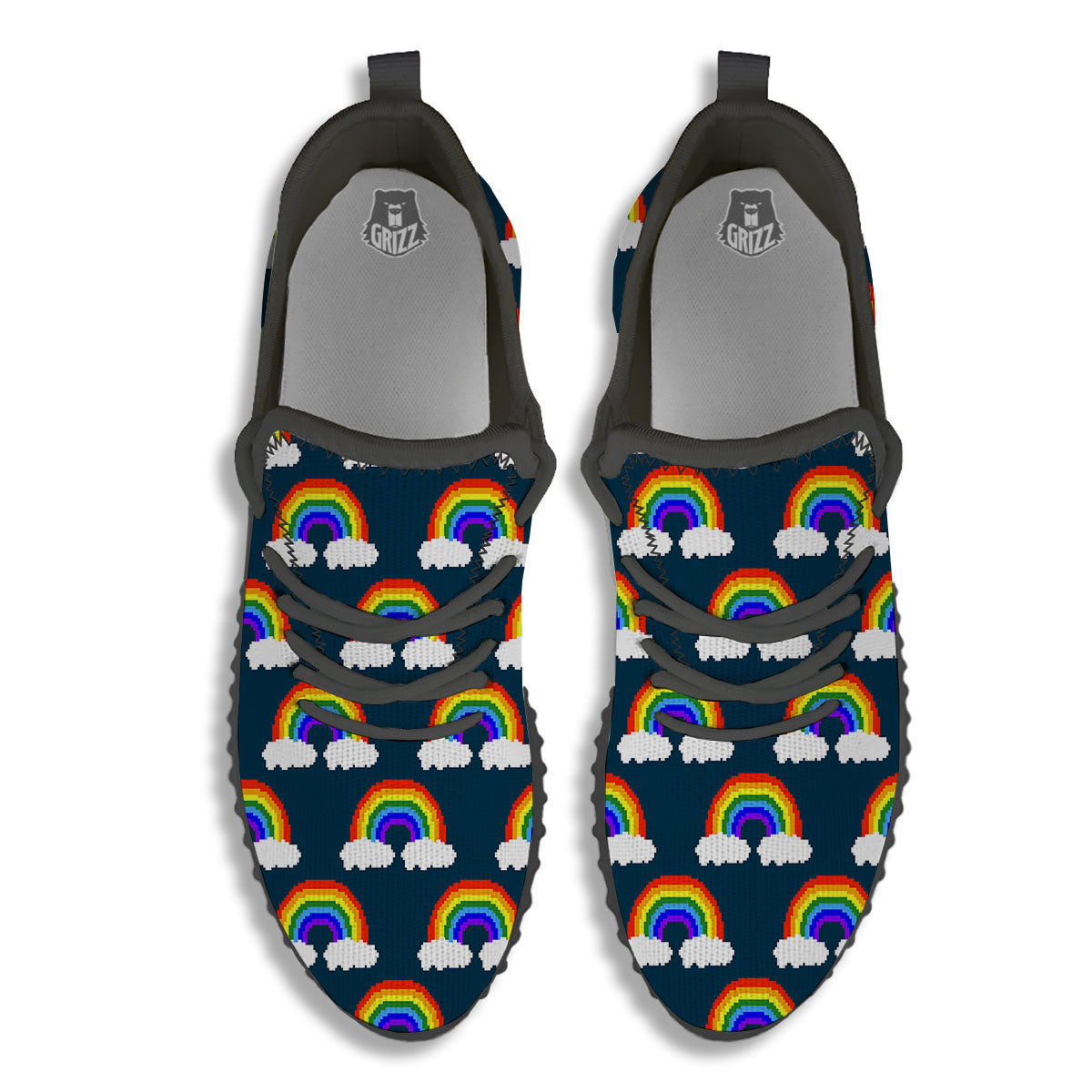 Rainbow Pixel Print Pattern Black Walking Shoes-grizzshop