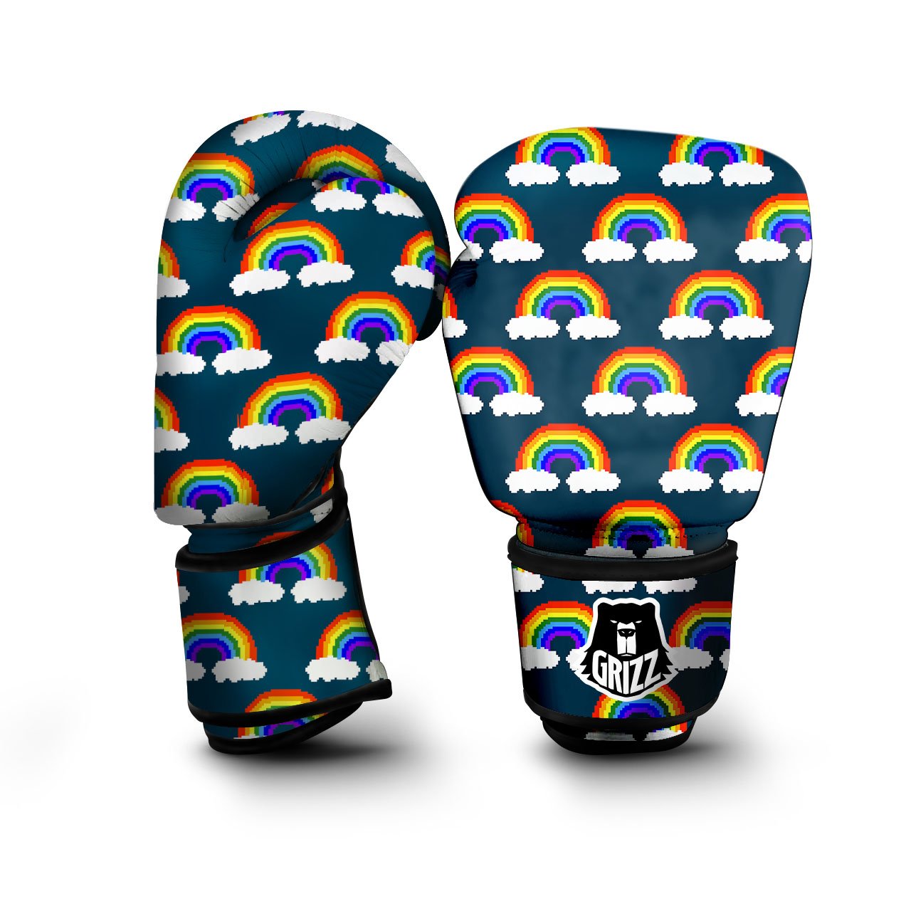 Rainbow Pixel Print Pattern Boxing Gloves-grizzshop