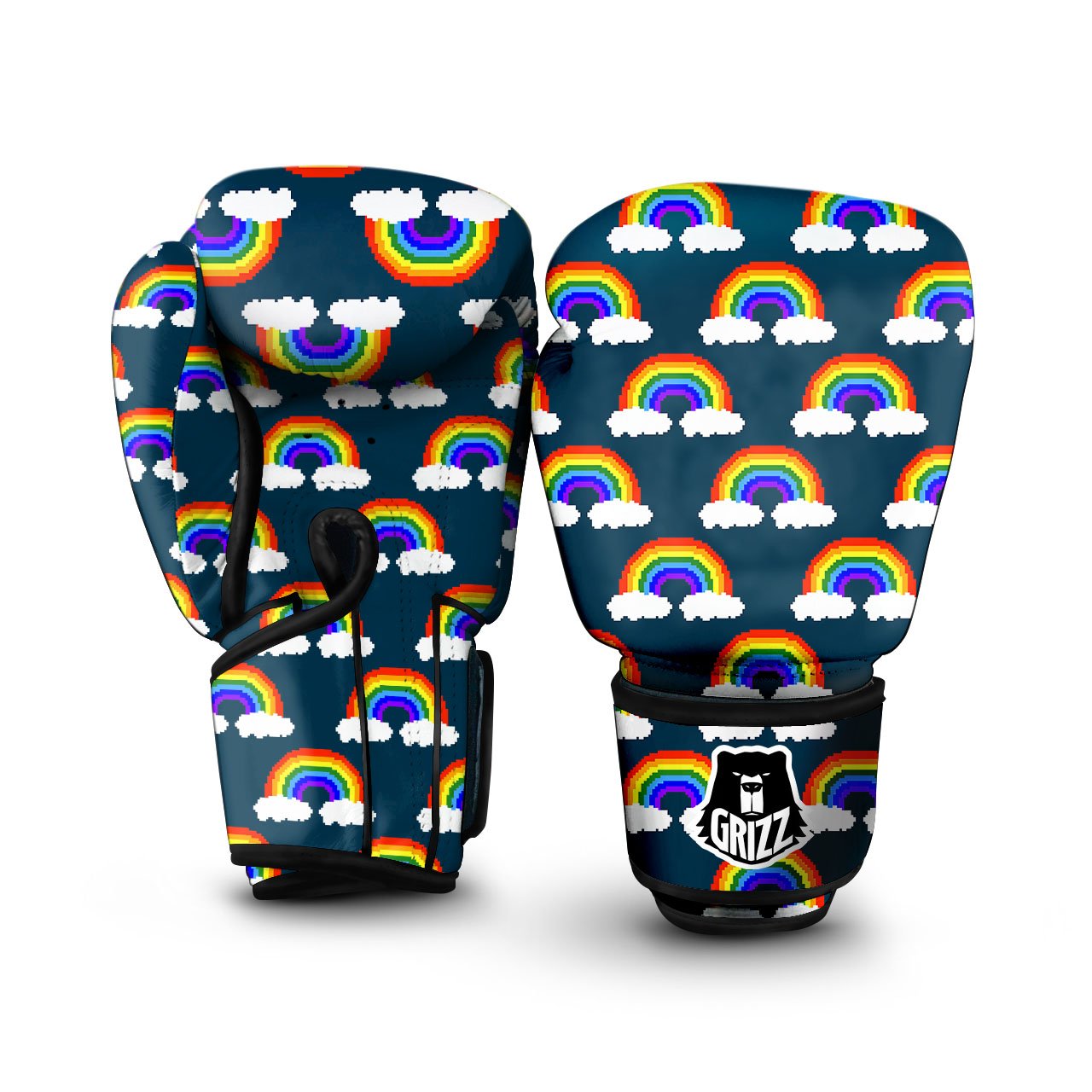 Rainbow Pixel Print Pattern Boxing Gloves-grizzshop