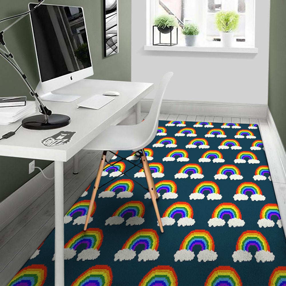 Rainbow Pixel Print Pattern Floor Mat-grizzshop