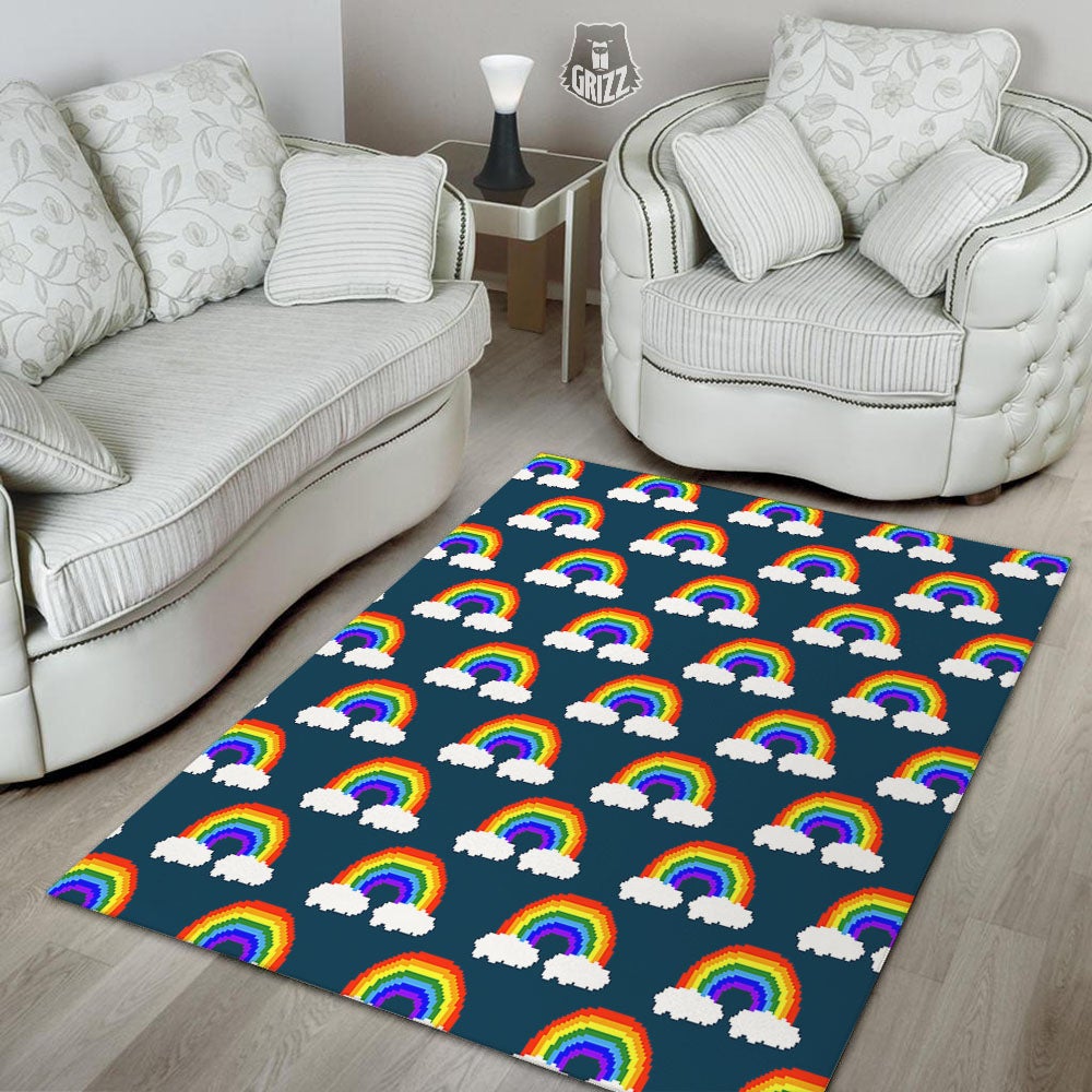 Rainbow Pixel Print Pattern Floor Mat-grizzshop