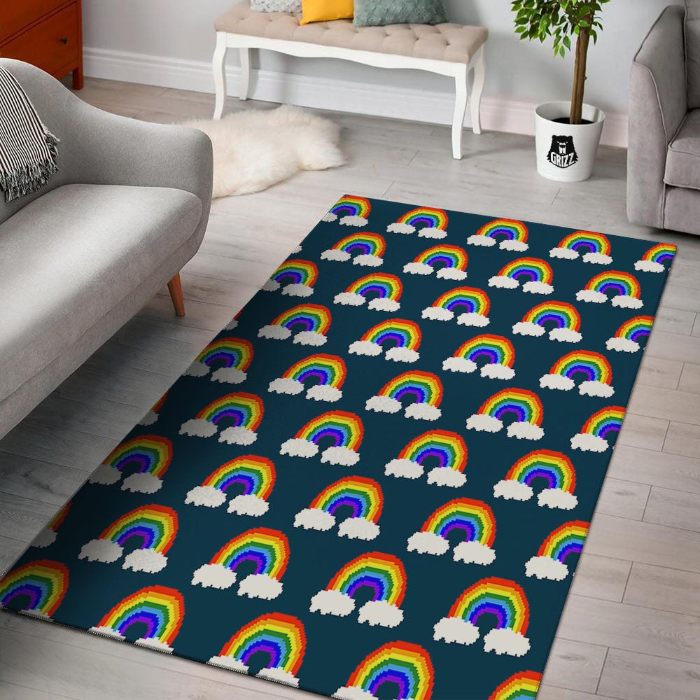 Rainbow Pixel Print Pattern Floor Mat-grizzshop